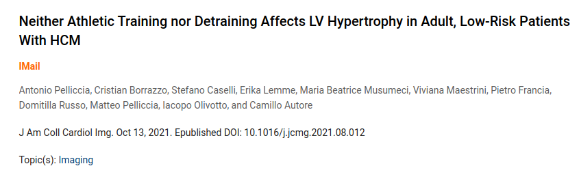 Neither Athletic Training nor Detraining Affects LV Hypertrophy in Adult, Low-Risk Patients With HCM