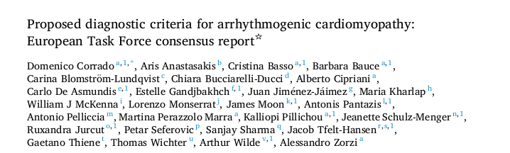 Proposed diagnostic criteria for arrhythmogenic cardiomyopathy: European Task Force consensus report