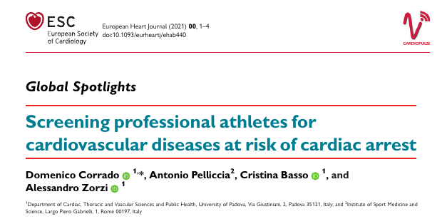 Screening professional athletes for cardiovascular diseases at risk of cardiac arrest