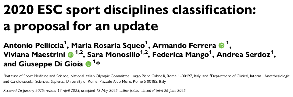 2020 ESC sport disciplines classification: a proposal for an update